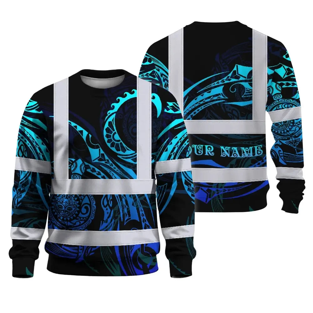 Hi Vis Long Sleeve Shirt Reflective Tapes Gradient Turtle Hawaiian Polynesian Tribal Custom Name