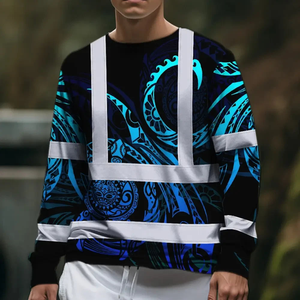Hi Vis Long Sleeve Shirt Reflective Tapes Gradient Turtle Hawaiian Polynesian Tribal Custom Name
