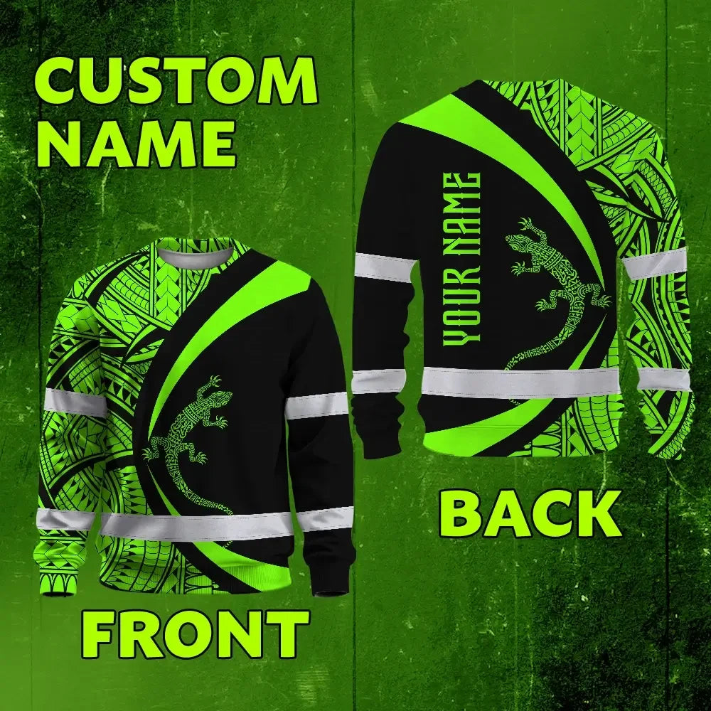 Hi Vis Long Sleeve Shirt Reflective Tapes Green Neon Hawaii Custom Name