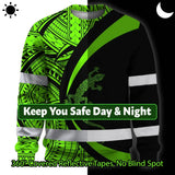 Hi Vis Long Sleeve Shirt Reflective Tapes Green Neon Hawaii Custom Name