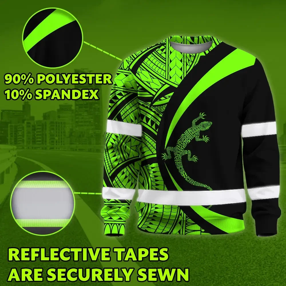 Hi Vis Long Sleeve Shirt Reflective Tapes Green Neon Hawaii Custom Name