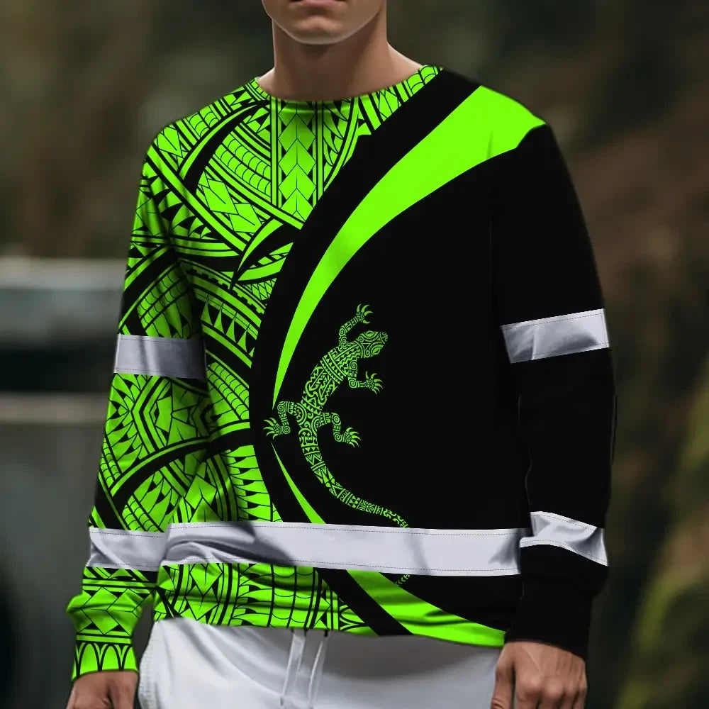 Hi Vis Long Sleeve Shirt Reflective Tapes Green Neon Hawaii Custom Name