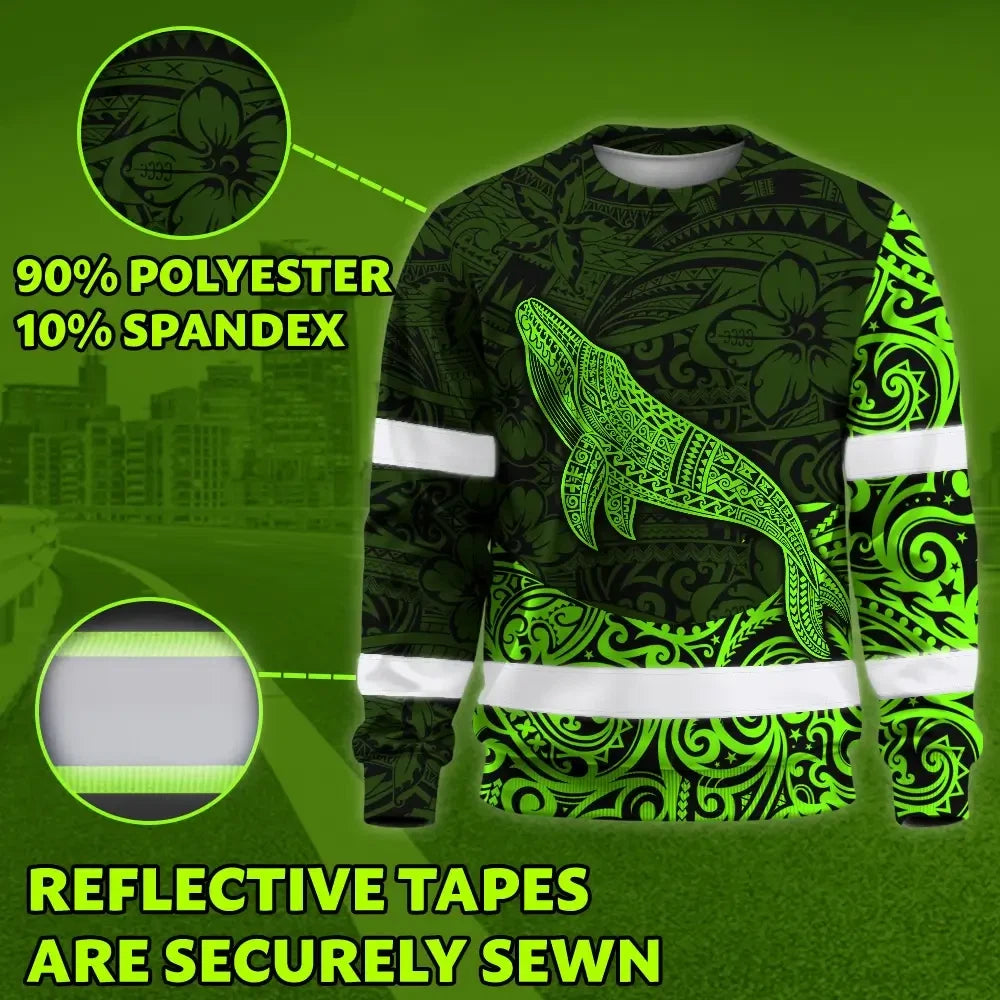 Hi Vis Long Sleeve Shirt Reflective Tapes Green Neon Hawaii Whale Custom Name