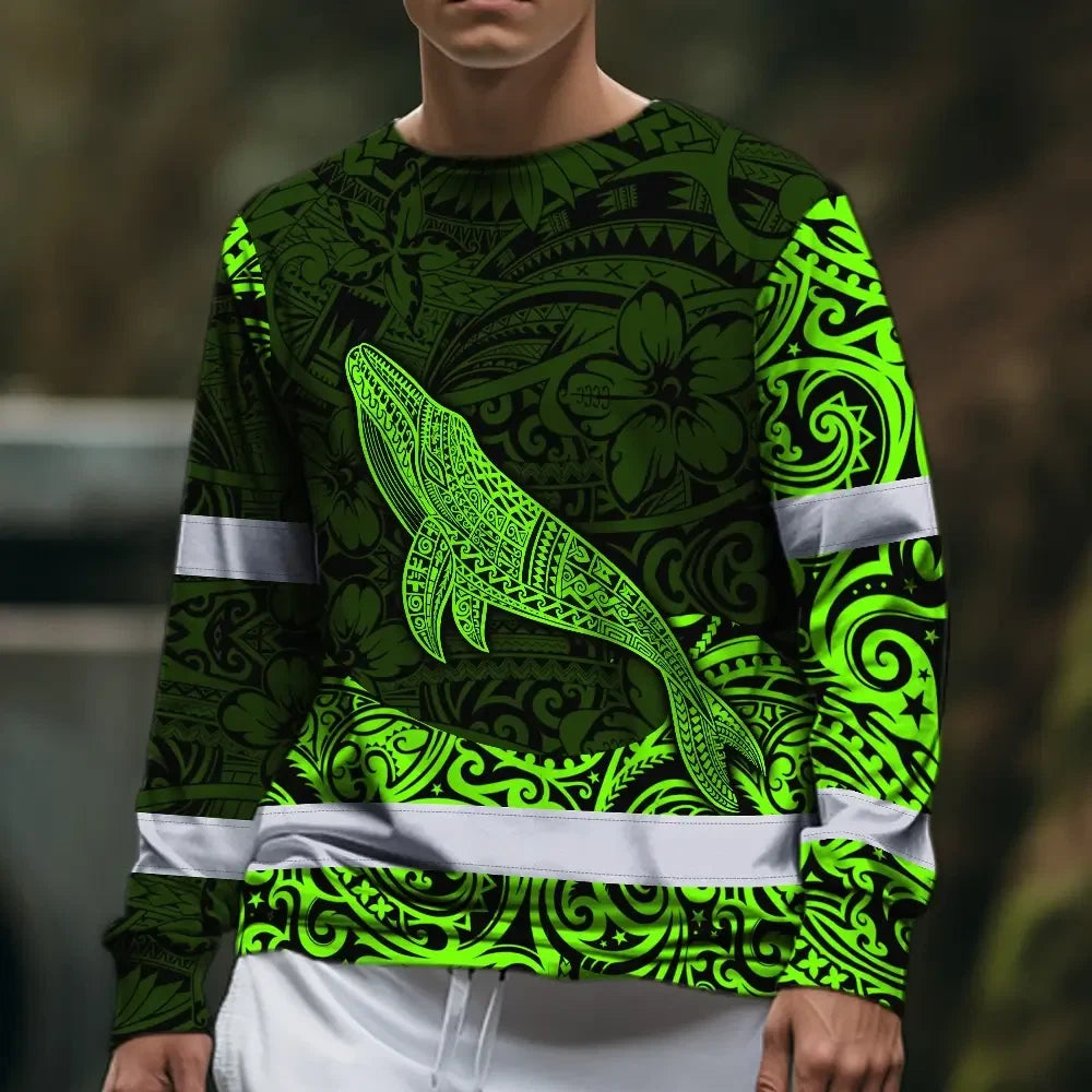 Hi Vis Long Sleeve Shirt Reflective Tapes Green Neon Hawaii Whale Custom Name