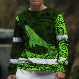 Hi Vis Long Sleeve Shirt Reflective Tapes Green Neon Hawaii Whale Custom Name
