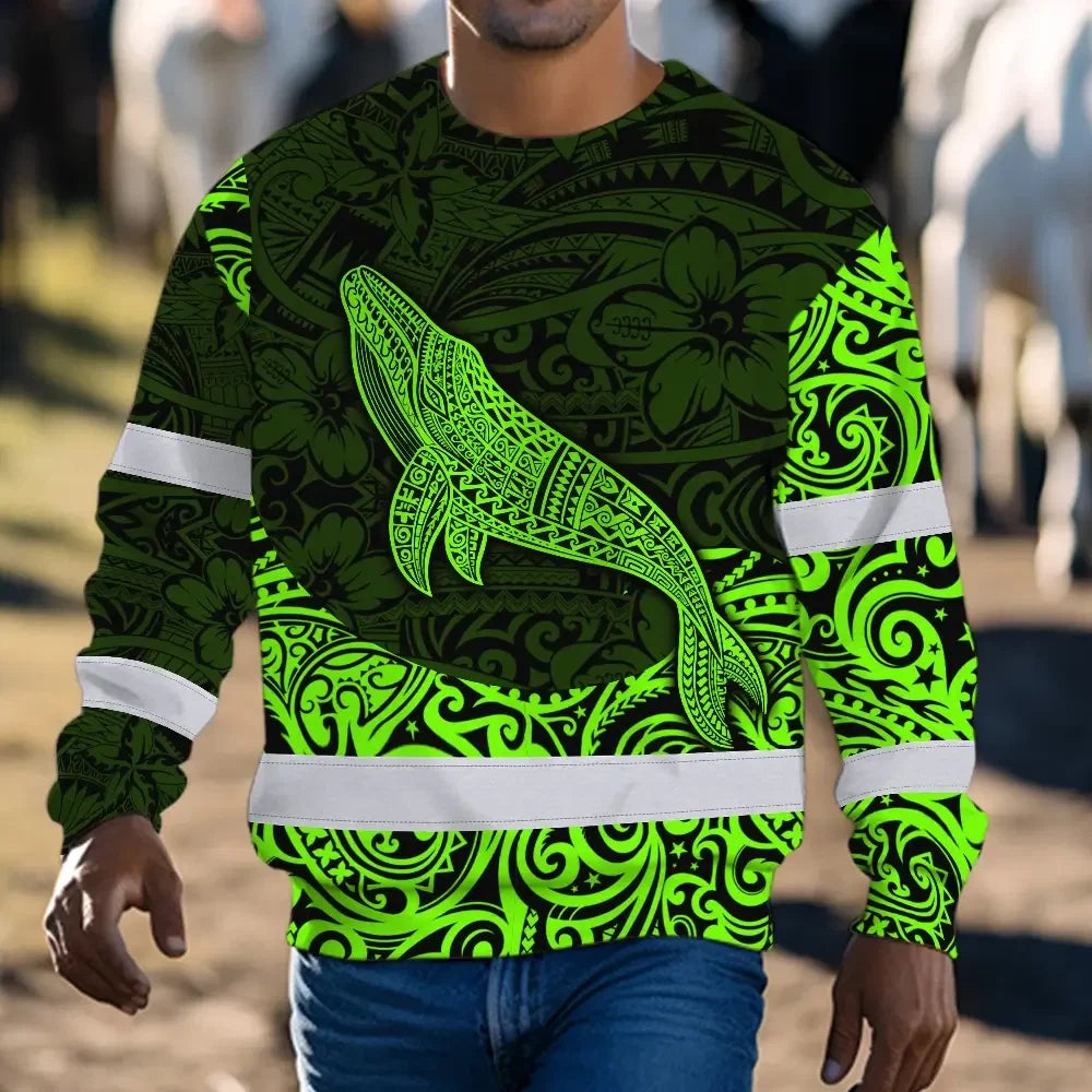 Hi Vis Long Sleeve Shirt Reflective Tapes Green Neon Hawaii Whale Custom Name