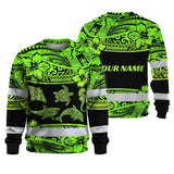 Hi Vis Long Sleeve Shirt Reflective Tapes Green Neon Hawaiian Polynesian Tribal