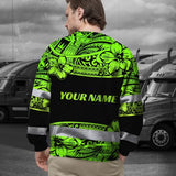 Hi Vis Long Sleeve Shirt Reflective Tapes Green Neon Hawaiian Polynesian Tribal