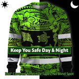 Hi Vis Long Sleeve Shirt Reflective Tapes Green Neon Hawaiian Polynesian Tribal