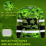 Hi Vis Long Sleeve Shirt Reflective Tapes Green Neon Hawaiian Polynesian Tribal