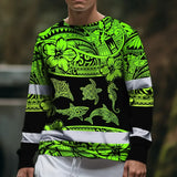Hi Vis Long Sleeve Shirt Reflective Tapes Green Neon Hawaiian Polynesian Tribal