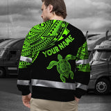 Hi Vis Long Sleeve Shirt Reflective Tapes Green Neon Turtle Hawaii Custom Name