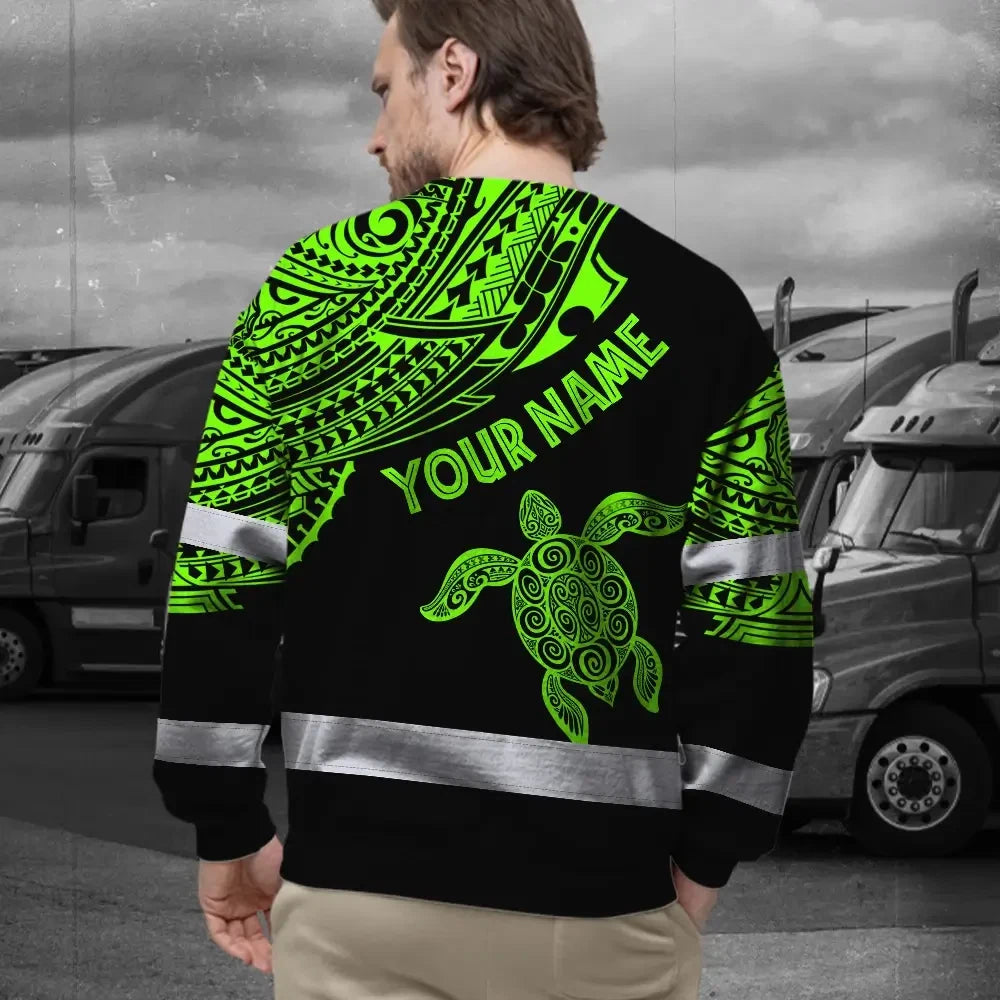 Hi Vis Long Sleeve Shirt Reflective Tapes Green Neon Turtle Hawaii Custom Name