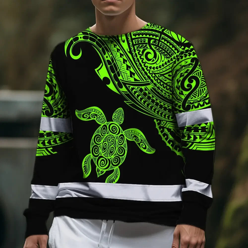Hi Vis Long Sleeve Shirt Reflective Tapes Green Neon Turtle Hawaii Custom Name