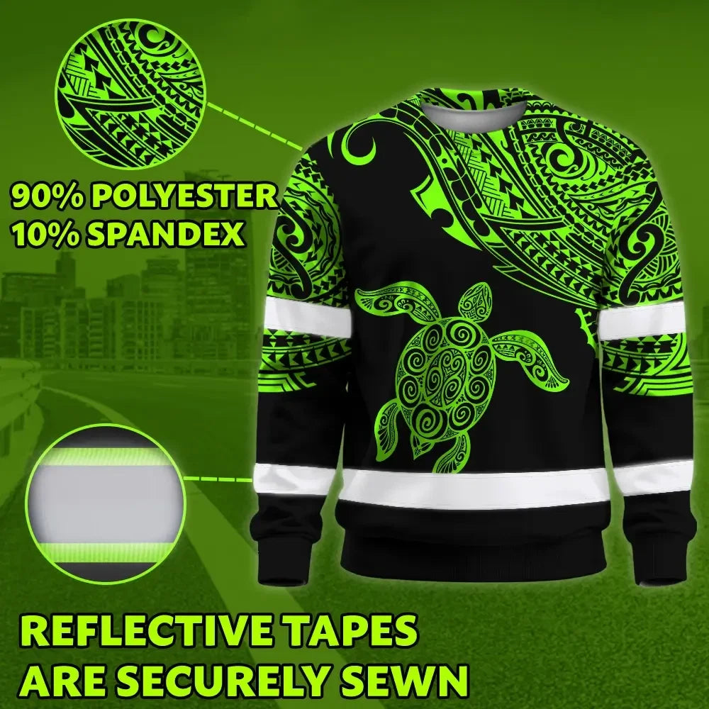 Hi Vis Long Sleeve Shirt Reflective Tapes Green Neon Turtle Hawaii Custom Name