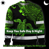 Hi Vis Long Sleeve Shirt Reflective Tapes Green Neon Turtle Hawaii Custom Name
