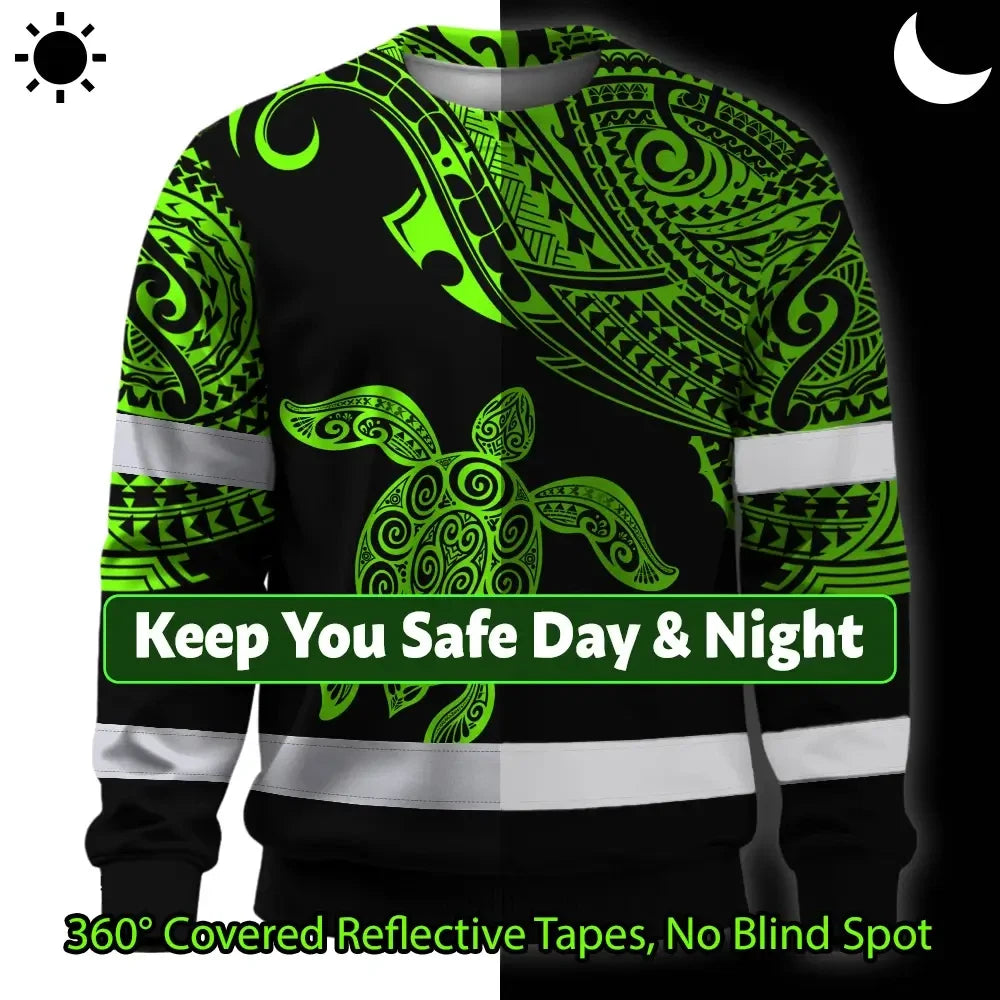 Hi Vis Long Sleeve Shirt Reflective Tapes Green Neon Turtle Hawaii Custom Name