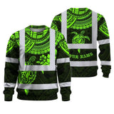 Hi Vis Long Sleeve Shirt Reflective Tapes Green Turtle Flower Hawaiian Polynesian Tribal