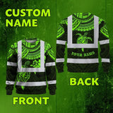 Hi Vis Long Sleeve Shirt Reflective Tapes Green Turtle Flower Hawaiian Polynesian Tribal