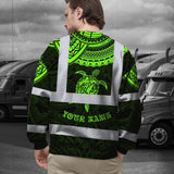 Hi Vis Long Sleeve Shirt Reflective Tapes Green Turtle Flower Hawaiian Polynesian Tribal
