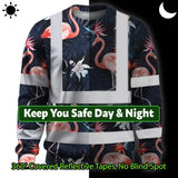 Hi Vis Long Sleeve Shirt Reflective Tapes Hawaii Flamingo 2 Custom Name Safety Workwear For Workers, Truckers, Operators