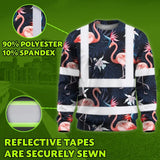Hi Vis Long Sleeve Shirt Reflective Tapes Hawaii Flamingo 2 Custom Name Safety Workwear For Workers, Truckers, Operators