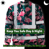 Hi Vis Long Sleeve Shirt Reflective Tapes Hawaii Flamingo Custom Name Safety Workwear For Workers, Truckers, Operators