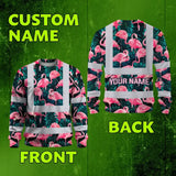 Hi Vis Long Sleeve Shirt Reflective Tapes Hawaii Flamingo Custom Name Safety Workwear For Workers, Truckers, Operators