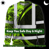 Hi Vis Long Sleeve Shirt Reflective Tapes Hawaiian Polynesian Tribal