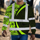 Hi Vis Long Sleeve Shirt Reflective Tapes Hawaiian Polynesian Tribal