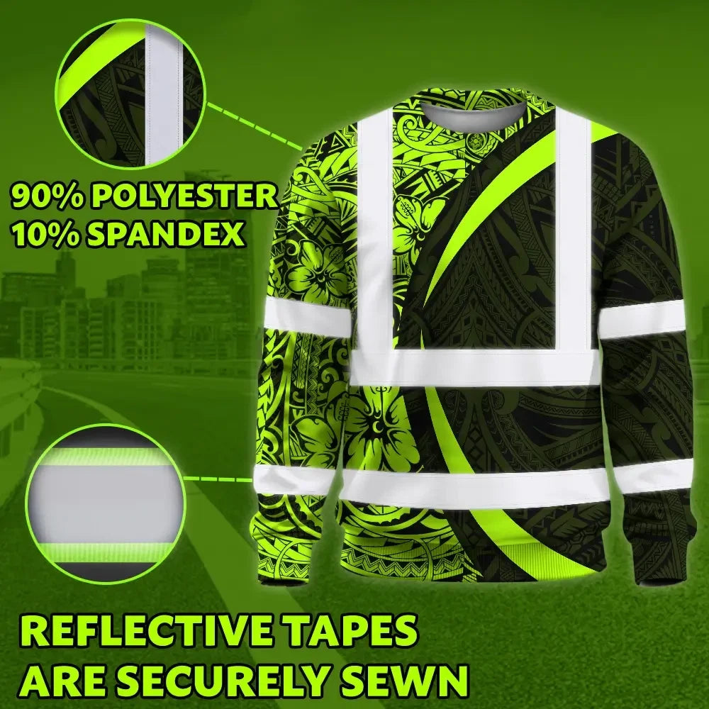 Hi Vis Long Sleeve Shirt Reflective Tapes Hawaiian Polynesian Tribal