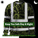 Hi Vis Long Sleeve Shirt Reflective Tapes Lime Neon Flowers Custom Name Safety Workwear For Workers, Truckers, Operators