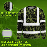 Hi Vis Long Sleeve Shirt Reflective Tapes Lime Neon Flowers Custom Name Safety Workwear For Workers, Truckers, Operators