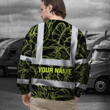 Hi Vis Long Sleeve Shirt Reflective Tapes Lime Neon Flowers Custom Name Safety Workwear For Workers, Truckers, Operators