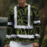 Hi Vis Long Sleeve Shirt Reflective Tapes Lime Neon Flowers Custom Name Safety Workwear For Workers, Truckers, Operators