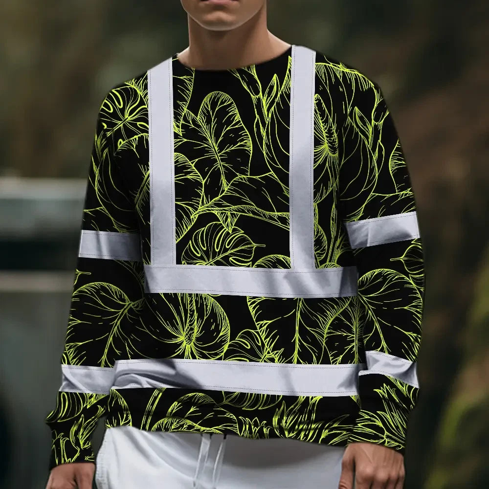 Hi Vis Long Sleeve Shirt Reflective Tapes Lime Neon Flowers Custom Name Safety Workwear For Workers, Truckers, Operators