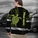 Hi Vis Long Sleeve Shirt Reflective Tapes Lime Neon Hawaiian Polynesian Tribal Custom Name