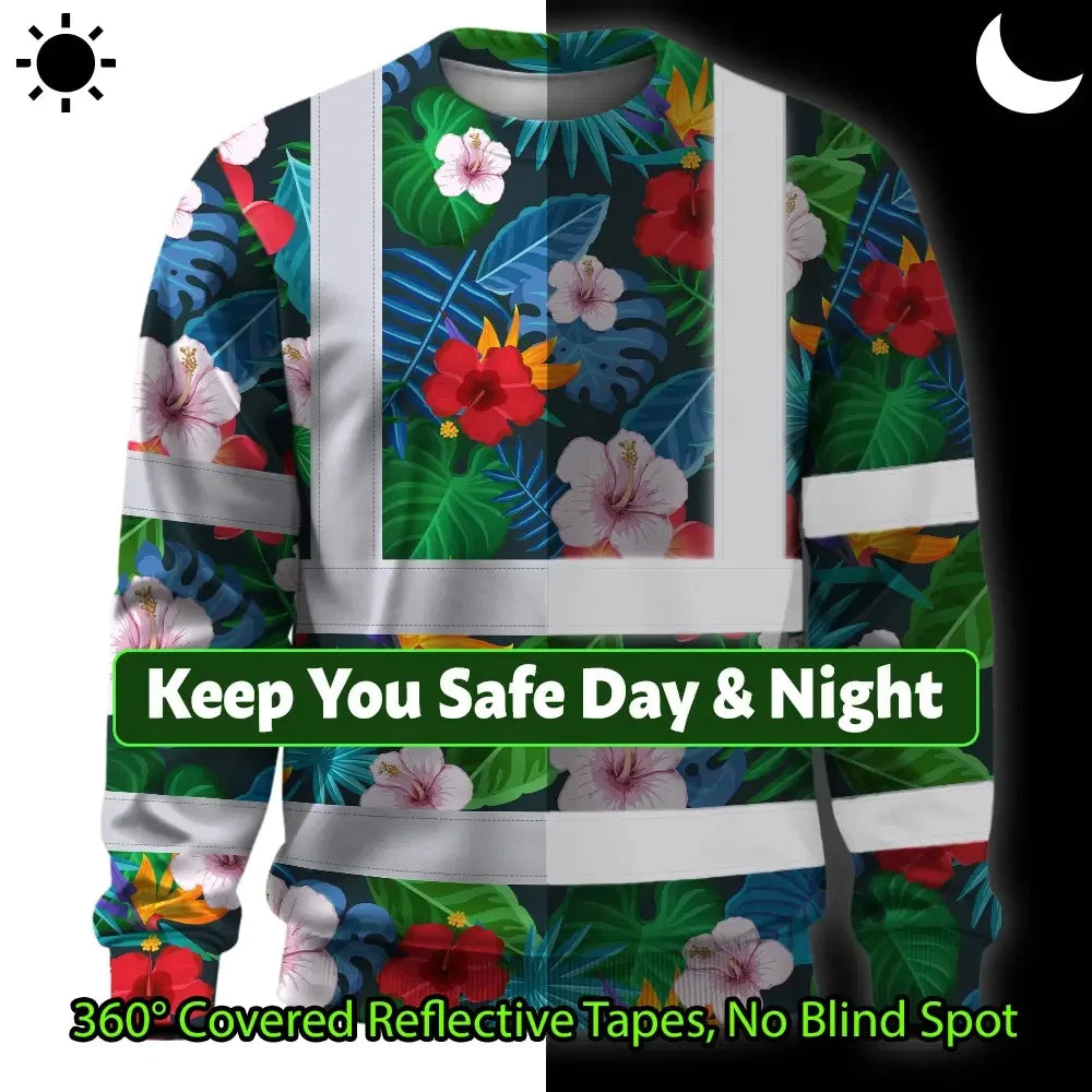 Hi Vis Long Sleeve Shirt Reflective Tapes Neon Pink Flowers Custom Name