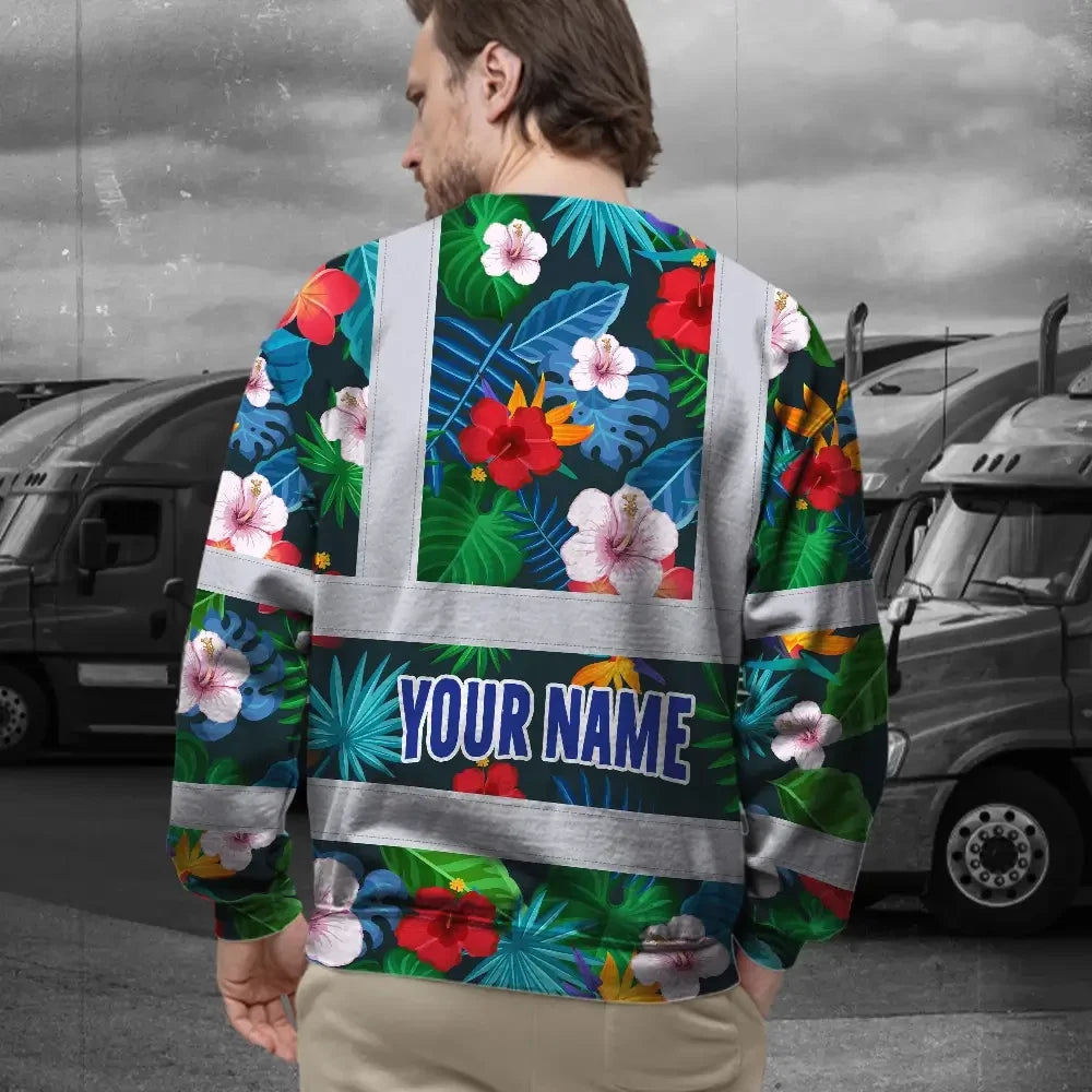 Hi Vis Long Sleeve Shirt Reflective Tapes Neon Pink Flowers Custom Name