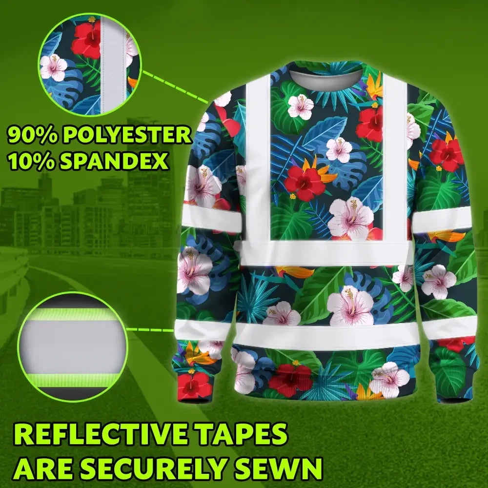 Hi Vis Long Sleeve Shirt Reflective Tapes Neon Pink Flowers Custom Name