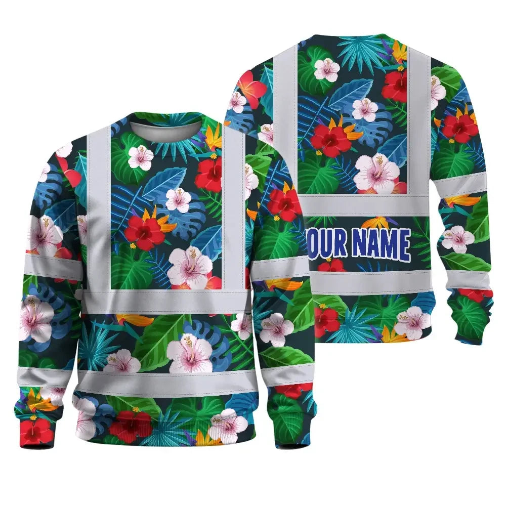 Hi Vis Long Sleeve Shirt Reflective Tapes Neon Pink Flowers Custom Name