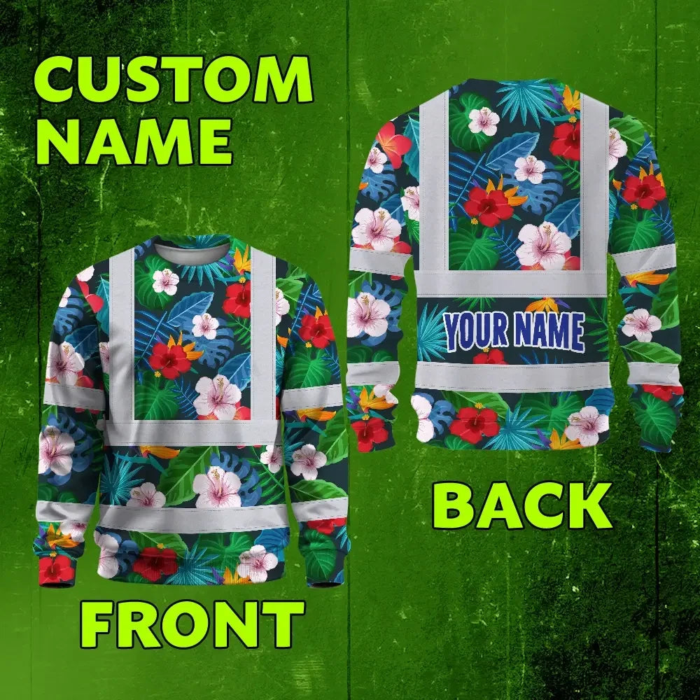 Hi Vis Long Sleeve Shirt Reflective Tapes Neon Pink Flowers Custom Name