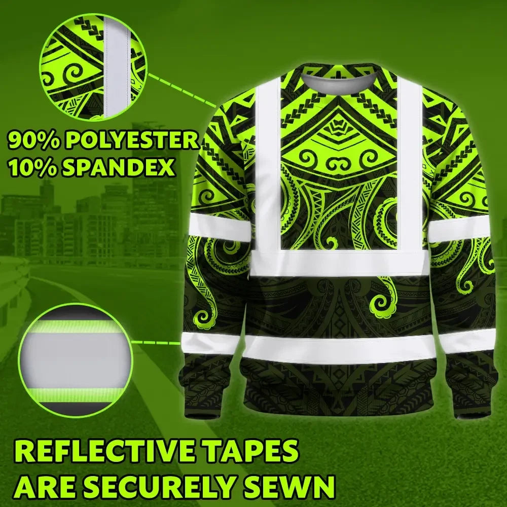 Hi Vis Long Sleeve Shirt Reflective Tapes Octopus Hawaiian Polynesian Tribal Custom Name