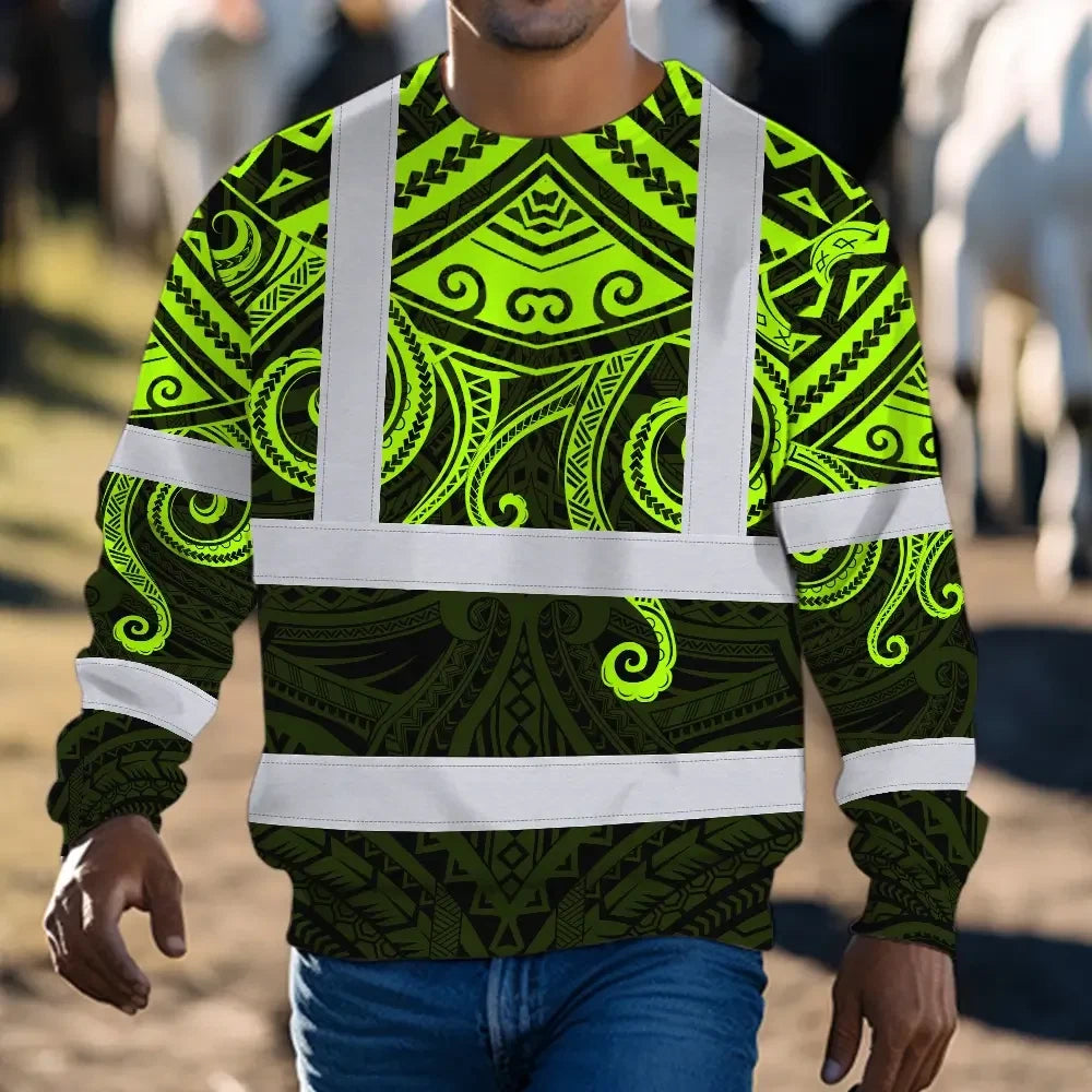 Hi Vis Long Sleeve Shirt Reflective Tapes Octopus Hawaiian Polynesian Tribal Custom Name
