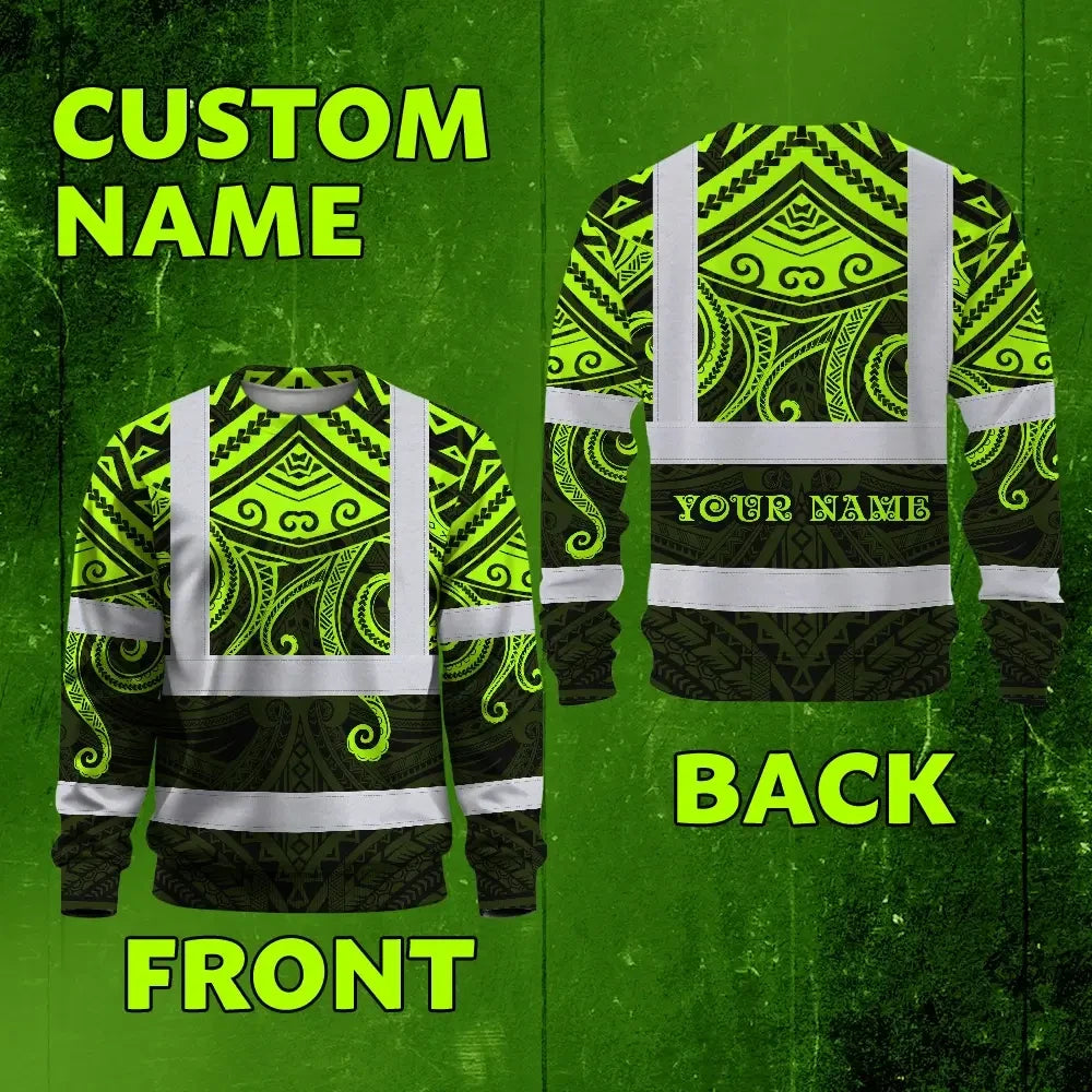 Hi Vis Long Sleeve Shirt Reflective Tapes Octopus Hawaiian Polynesian Tribal Custom Name