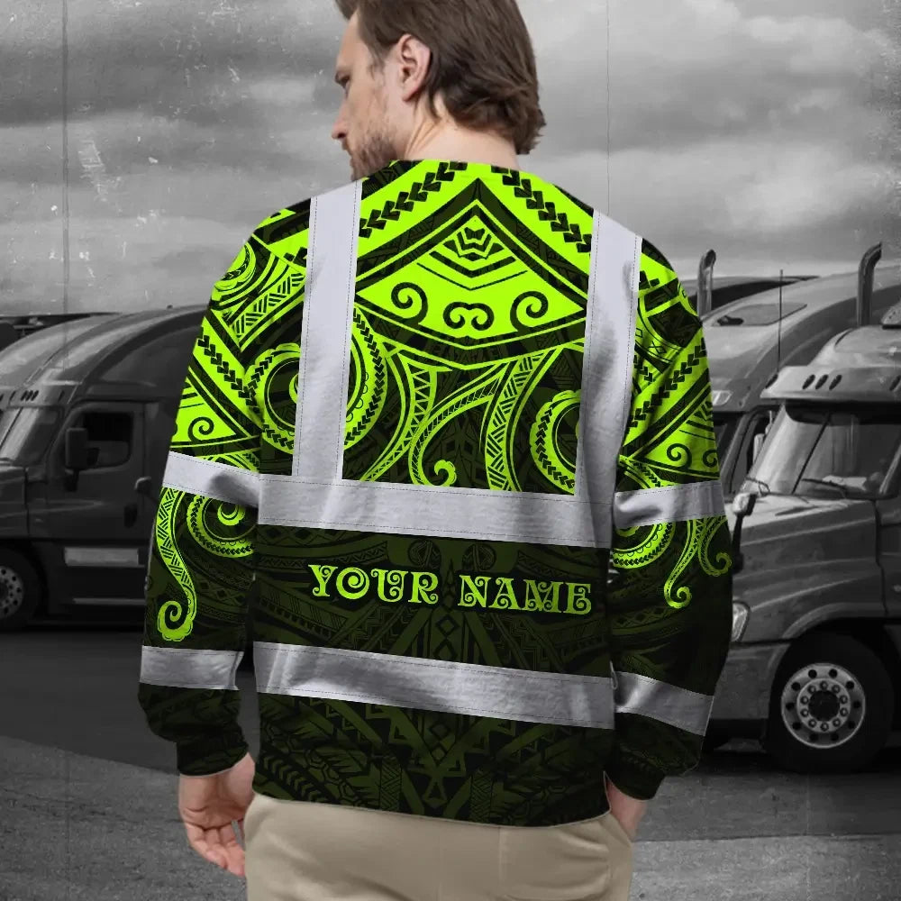 Hi Vis Long Sleeve Shirt Reflective Tapes Octopus Hawaiian Polynesian Tribal Custom Name