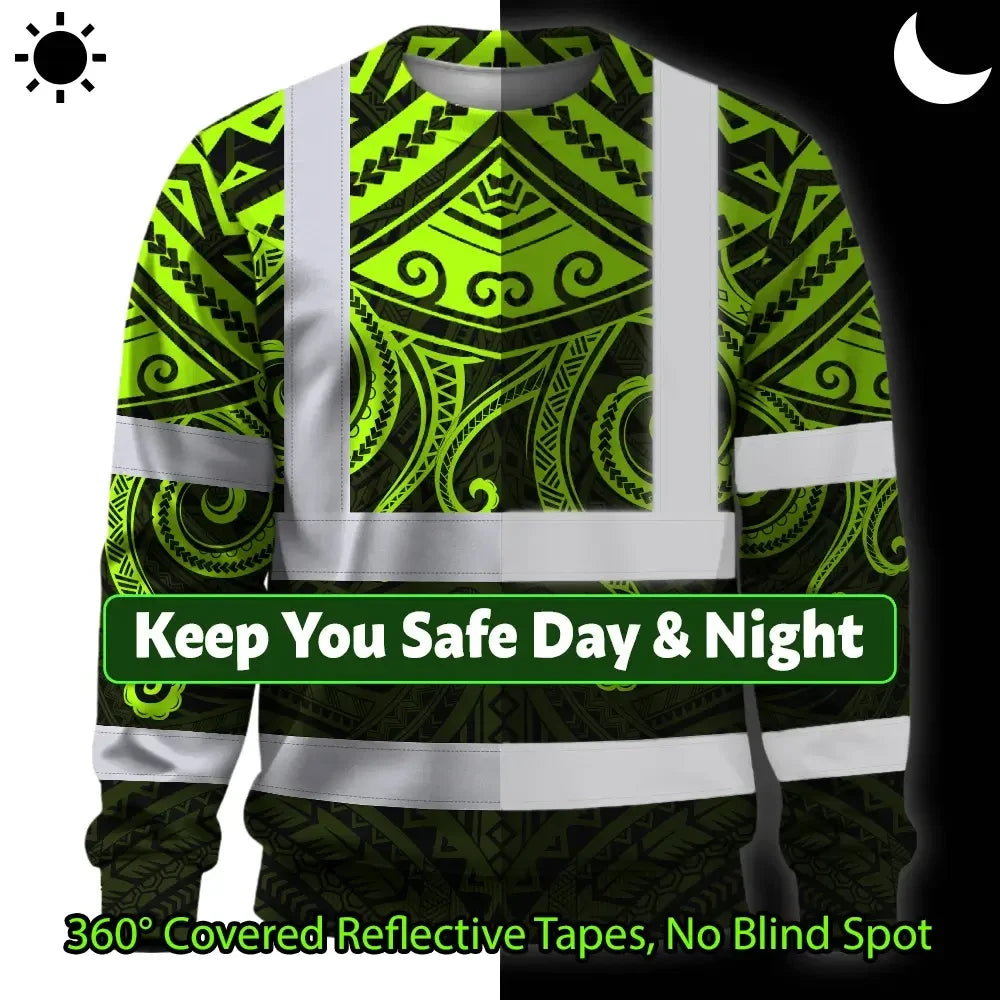 Hi Vis Long Sleeve Shirt Reflective Tapes Octopus Hawaiian Polynesian Tribal Custom Name