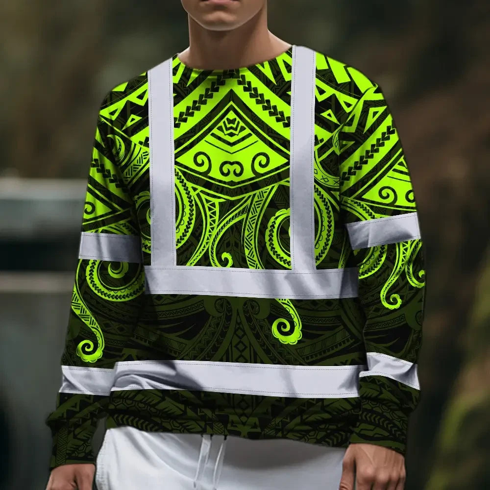 Hi Vis Long Sleeve Shirt Reflective Tapes Octopus Hawaiian Polynesian Tribal Custom Name