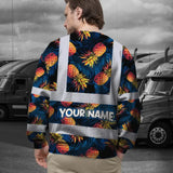 Hi Vis Long Sleeve Shirt Reflective Tapes Orange Neon And Dark Blue Custom Name Safety Workwear For Workers, Truckers, Operators
