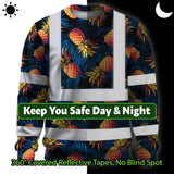 Hi Vis Long Sleeve Shirt Reflective Tapes Orange Neon And Dark Blue Custom Name Safety Workwear For Workers, Truckers, Operators
